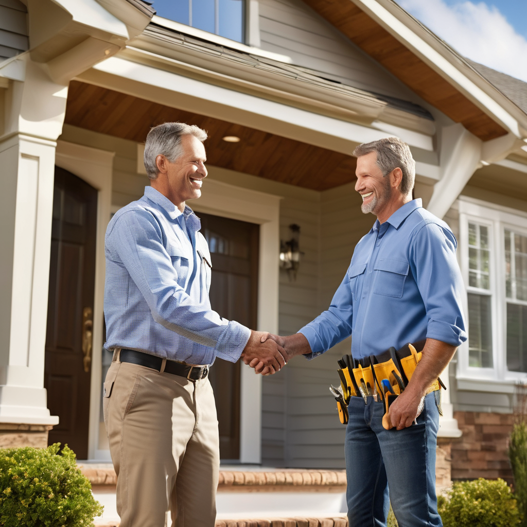 Contractor shaking hands with satisfied homeowner